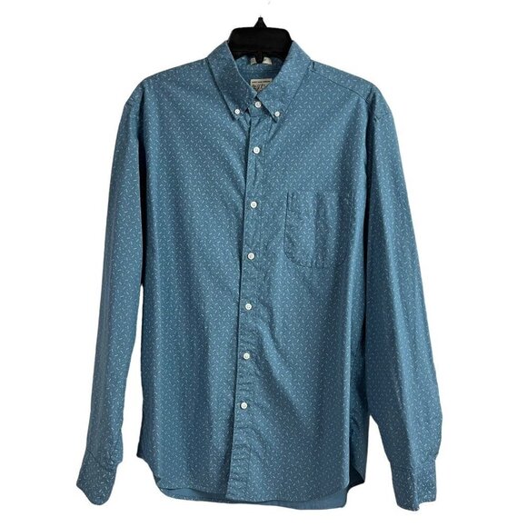 J Crew Secret Wash Classic Shirt Stretch Blue White Geometric Print Mens Medium - Picture 1 of 8